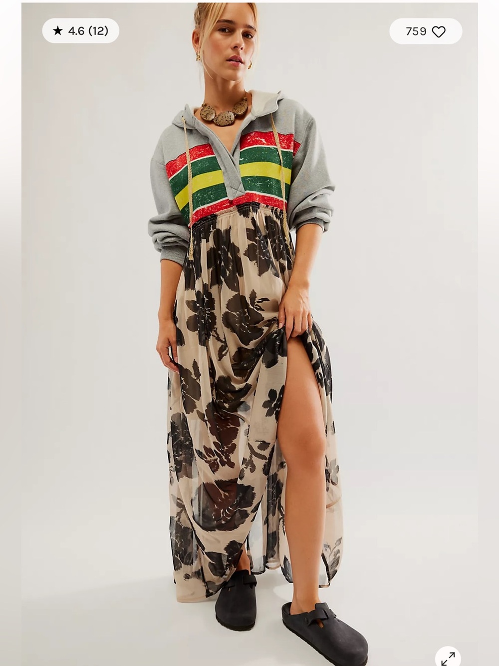 Free People Bali Delilah Hoodie Sweatshirt Maxi Dress S